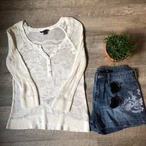 AMERICAN EAGLE Woven 3/4 Sleeve Cotton Shirt ✨